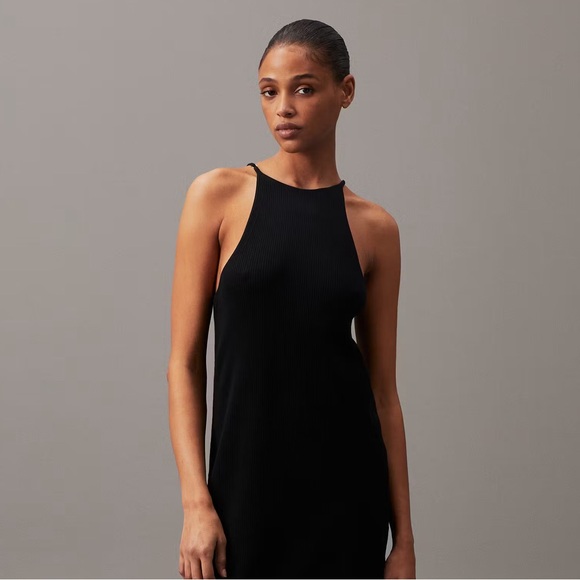 NWOT Calvin Klein Jeans Black Textured Mini Stretch Dress Sleeveless Size Small - Picture 1 of 7